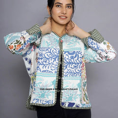 Women Cotton Quilted Patchwork Reversible Winter White Jacket