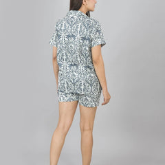 100% Pure Cotton Women's Flower Print Shorts Night Suit Set | Grey Loungewear for Comfort & Style