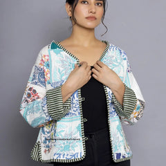 Women Cotton Quilted Patchwork Reversible Winter White Jacket