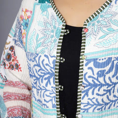 Women Cotton Quilted Patchwork Reversible Winter White Jacket