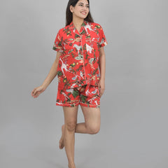 Pure Cotton Sea Jungle Print Women's Shorts Night Suit Set | Loungewear & PJs for Ultimate Comfort