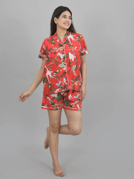 Pure Cotton Sea Jungle Print Women's Shorts Night Suit Set | Loungewear & PJs for Ultimate Comfort