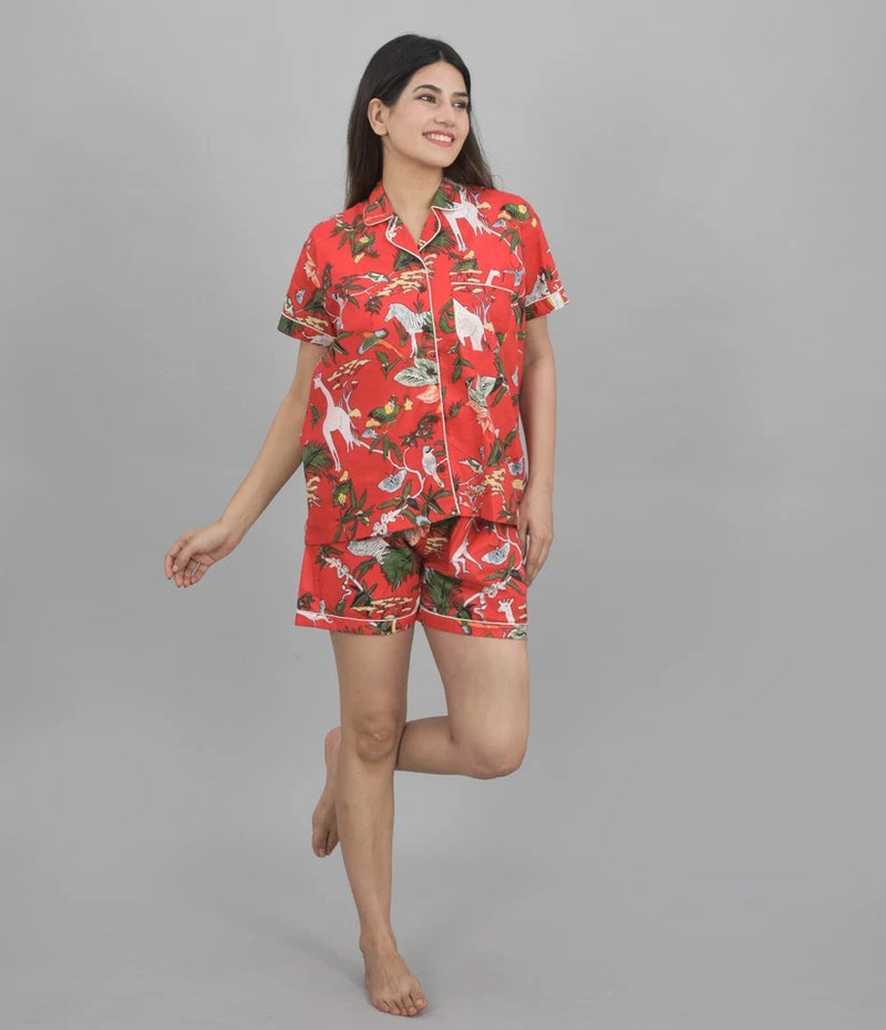 Pure Cotton Sea Jungle Print Women's Shorts Night Suit Set | Loungewear & PJs for Ultimate Comfort