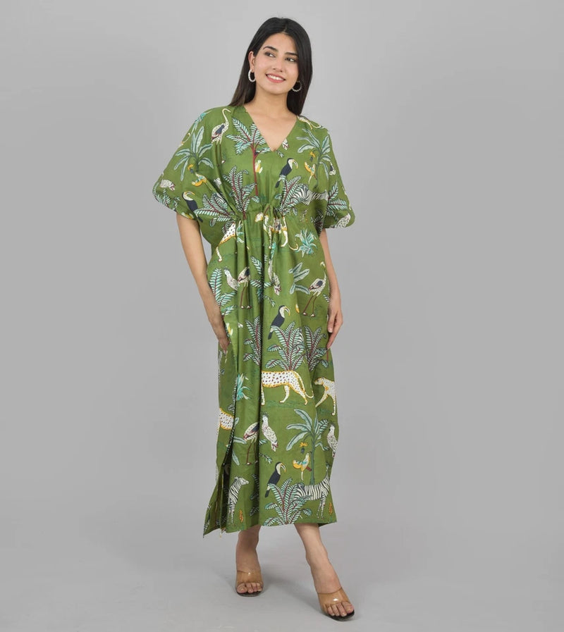 Cotton Kaftan, Indian Floral Kaftan, Long Caftan,Dress For to be Moms, Beach Cover up, Sleepwear, Indian Kaftan, Maxi Dress,Bikini Cover Up - 1