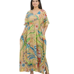 Handmade Indian Cotton Kaftan - Birds and Flower Print | Hand Block Printed Caftan Dress