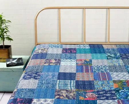 Rajasthan Decor Block Print Multicolour Cotton Jaipuri Kantha Double Bed Cover-Bed Spread - 3