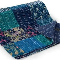 Rajasthan Decor Block Print Multicolour Cotton Jaipuri Kantha Double Bed Cover-Bed Spread - 3