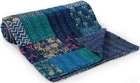 Rajasthan Decor Block Print Multicolour Cotton Jaipuri Kantha Double Bed Cover-Bed Spread - 3