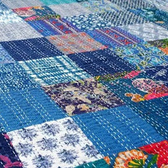 Rajasthan Decor Block Print Multicolour Cotton Jaipuri Kantha Double Bed Cover-Bed Spread - 3