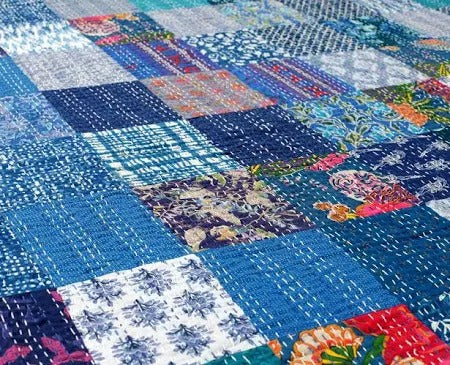 Rajasthan Decor Block Print Multicolour Cotton Jaipuri Kantha Double Bed Cover-Bed Spread - 3