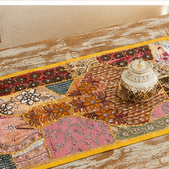 Vintage Cotton Yellow Table Runner — Khambhadiya Embroidery