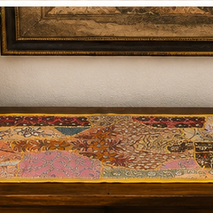 Vintage Cotton Yellow Table Runner — Khambhadiya Embroidery
