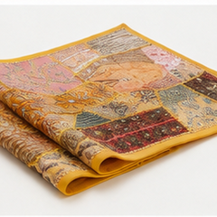 Vintage Cotton Yellow Table Runner — Khambhadiya Embroidery