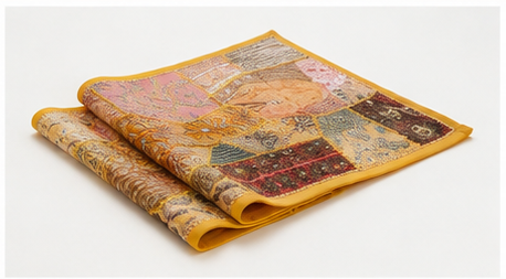 Vintage Cotton Yellow Table Runner — Khambhadiya Embroidery
