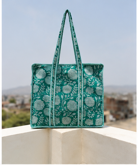 Handmade Cotton Tote Bag with Zip Closure, Large Shoulder Bag - kraafty-com