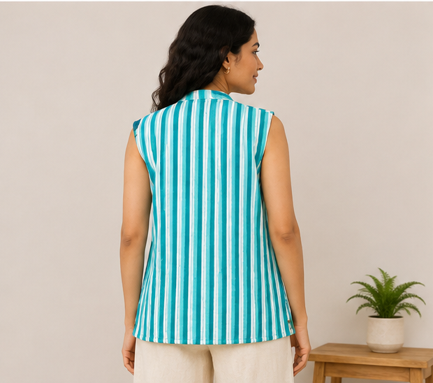 Cotton Kantha Quilt Jacket for Women | Reversible Handmade Boho Teal Jacket - kraafty-com