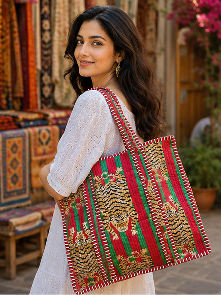 Handmade Quilted Tote Bag | 100% Cotton, Reversible, Beach & Grocery Bag - kraafty-com