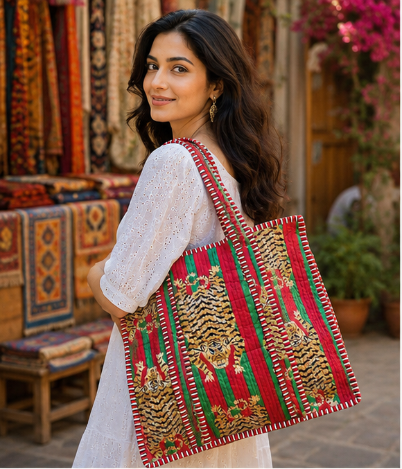 Handmade Quilted Tote Bag | 100% Cotton, Reversible, Beach & Grocery Bag - kraafty-com