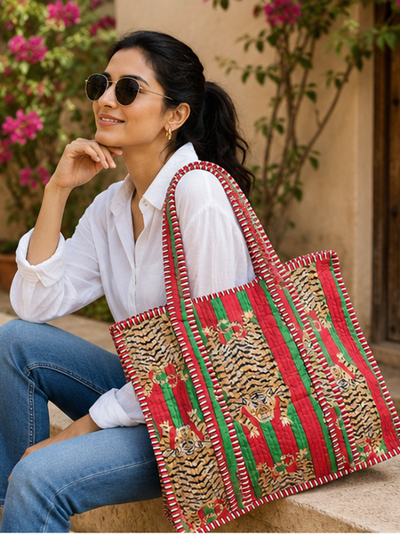 Handmade Quilted Tote Bag | 100% Cotton, Reversible, Beach & Grocery Bag - kraafty-com