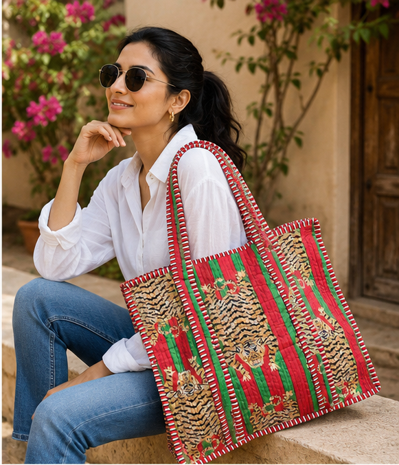Handmade Quilted Tote Bag | 100% Cotton, Reversible, Beach & Grocery Bag - kraafty-com