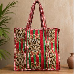 Handmade Quilted Tote Bag | 100% Cotton, Reversible, Beach & Grocery Bag - kraafty-com