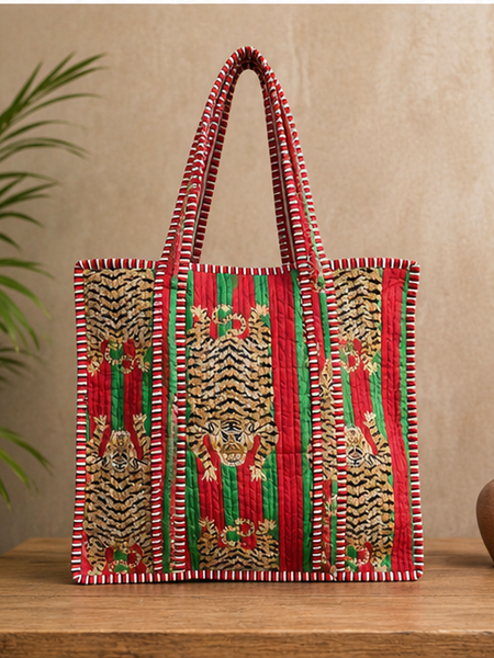 Handmade Quilted Tote Bag | 100% Cotton, Reversible, Beach & Grocery Bag - kraafty-com