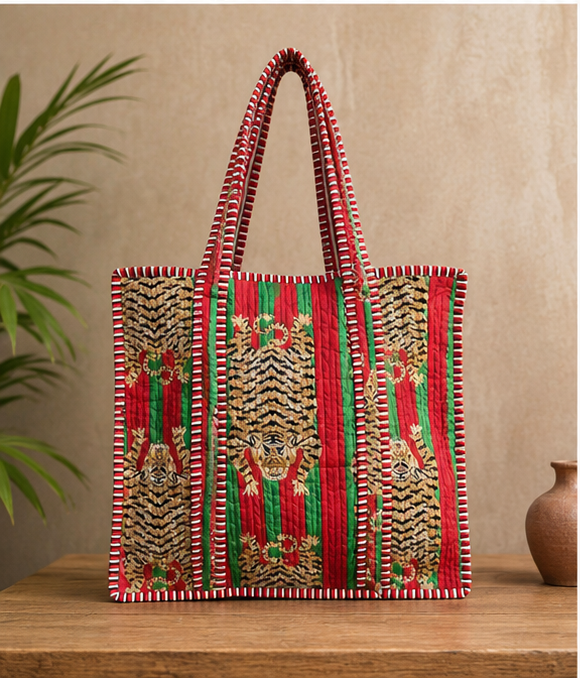 Handmade Quilted Tote Bag | 100% Cotton, Reversible, Beach & Grocery Bag - kraafty-com