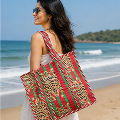Handmade Quilted Tote Bag | 100% Cotton, Reversible, Beach & Grocery Bag - kraafty-com