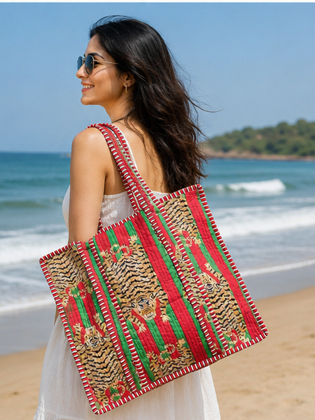 Handmade Quilted Tote Bag | 100% Cotton, Reversible, Beach & Grocery Bag - kraafty-com