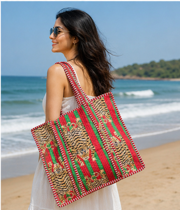 Handmade Quilted Tote Bag | 100% Cotton, Reversible, Beach & Grocery Bag - kraafty-com