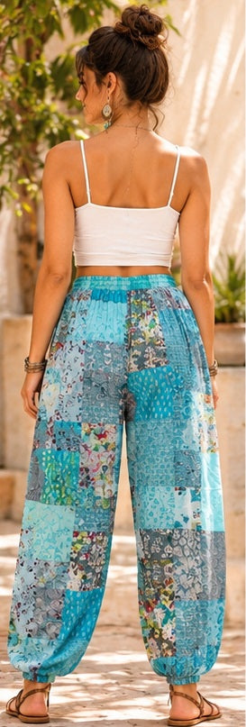 Handmade Rayon Harem Trousers – Boho Patchwork Design for Yoga, Travel & Lounge - kraafty-com