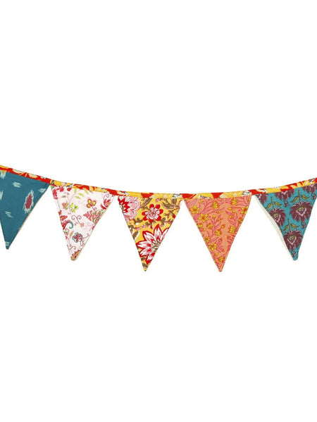 Recycled Bunting - SALE Handmade Sari Off Cuts, Eco-Friendly Decoration, Unique Colorful Flags, Vibrant Garden Garland - 2