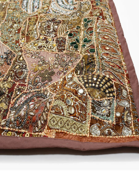 Beaded Tapestry Wall Hanging - Bohemian Vintage Cotton Embroidered Patchwork Home Decor - 2