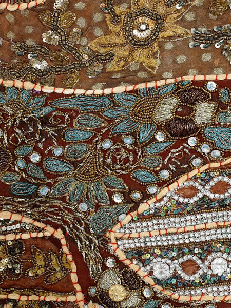 Beaded Tapestry Wall Hanging - Bohemian Vintage Cotton Embroidered Patchwork Home Decor - 2