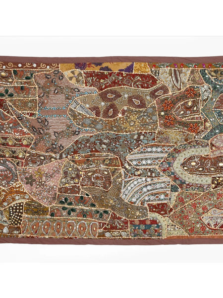 Beaded Tapestry Wall Hanging - Bohemian Vintage Cotton Embroidered Patchwork Home Decor - 2