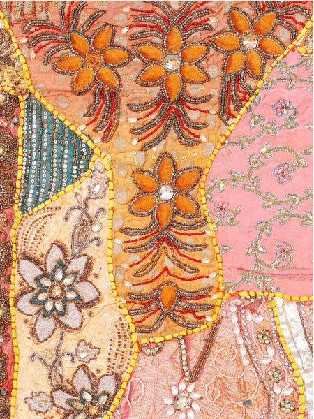 Beaded Tapestry Wall Hanging - Bohemian Vintage Cotton Embroidered Patchwork Home Decor - 5