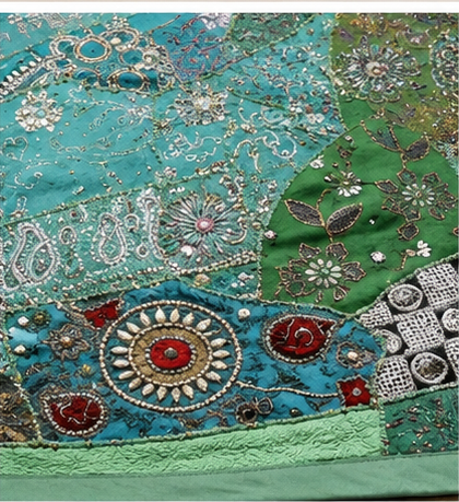 Large Cotton Wall GreenTapestry — Khambhadiya Boho Bedroom Decor