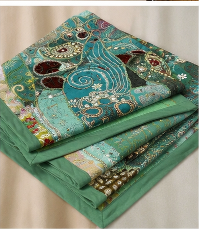 Large Cotton Wall GreenTapestry — Khambhadiya Boho Bedroom Decor