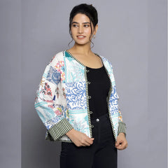 Stylish White Quilted Cotton Jacket Casual Patchwork Design, Lightweight and Comfortable Outerwear Coat for Everyday Wear