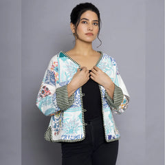 Stylish White Quilted Cotton Jacket Casual Patchwork Design, Lightweight and Comfortable Outerwear Coat for Everyday Wear
