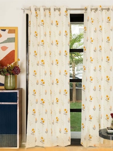 100% Cotton Curtains Coneflower Yellow  for Living Room & Bedroom