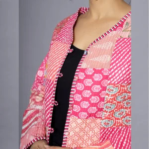 Handmade Reversible Patchwork Jacket Soft Pink Quilted Design with Unique print