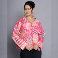 Handmade Reversible Patchwork Jacket Soft Pink Quilted Design with Unique print