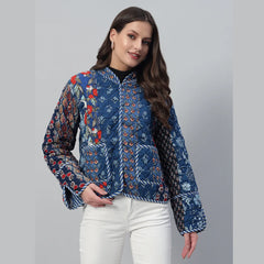 Stylish Blue Casual Quilted Jacket Cozy Patchwork Cotton Coat for Everyday Wear