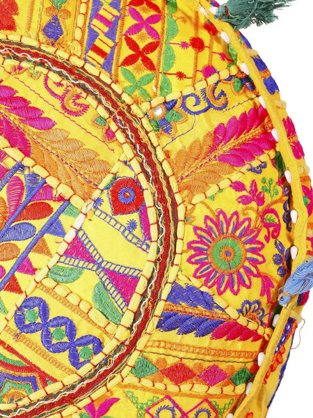 Handmade Bohemian Patchwork Cotton Ottoman Pouf Cover - Multicolor Traditional Khambariya Embroidered Indian Floor Pillow, Vintage Footstool, Hippie Gypsy Home Decor - 2