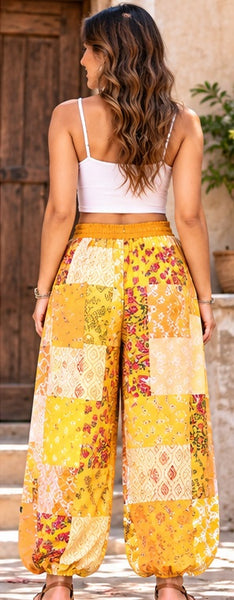 Boho Harem Pants – Handcrafted Patchwork Rayon Trousers for Travel & Festivals - kraafty-com