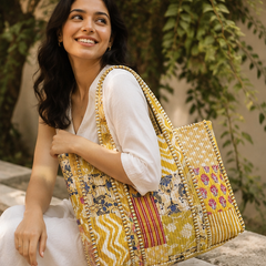 Cotton Patchwork Tote Bag for Women | Quilted, Reversible & Handmade Beach Tote - kraafty-com