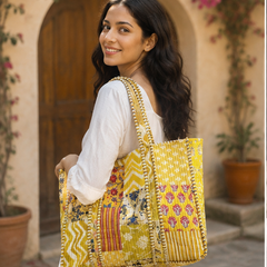 Cotton Patchwork Tote Bag for Women | Quilted, Reversible & Handmade Beach Tote - kraafty-com